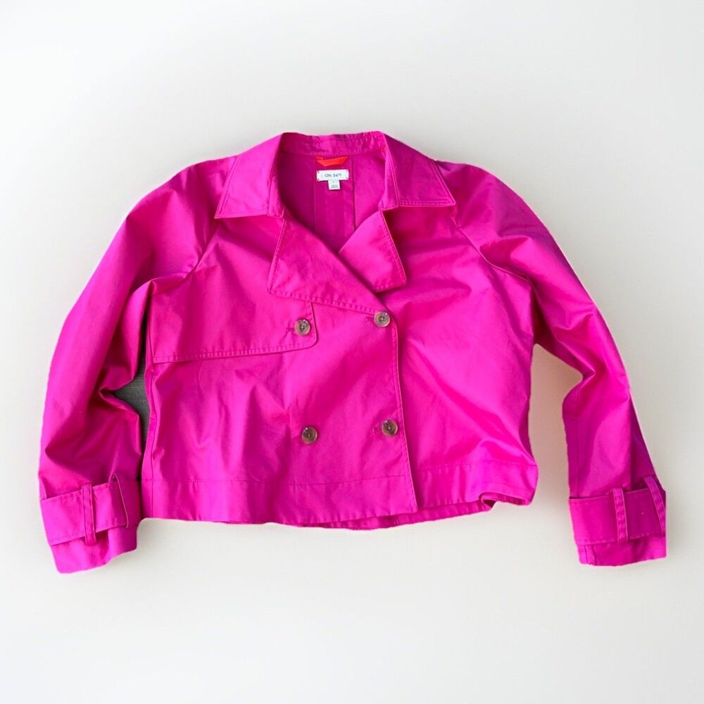 ON 34th Pink Boxy Trench Coat Size L Double Breasted